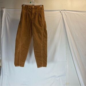 High-Rise Pleated Corduroy Pants – Camel Brown – Tapered Leg